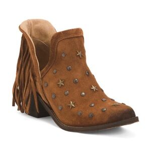 NIB CIRCLE G by Corral, Brown Suede Leather Studs And Fringes Western ankle boot